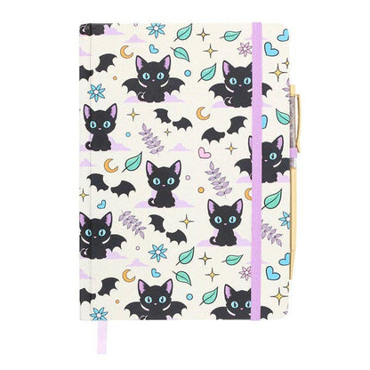 Cute and Creepy Black Cat Print A5 Notebook with Amethyst Pen