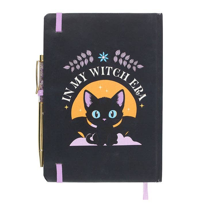 In My Witch Era Black Bat Cat A5 Notebook with Amethyst Pen