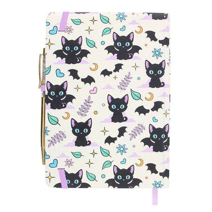 Cute and Creepy Black Cat Print A5 Notebook with Amethyst Pen