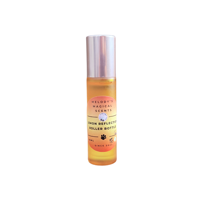 Roller bottle with a gradient label from yellow to orange on a white background