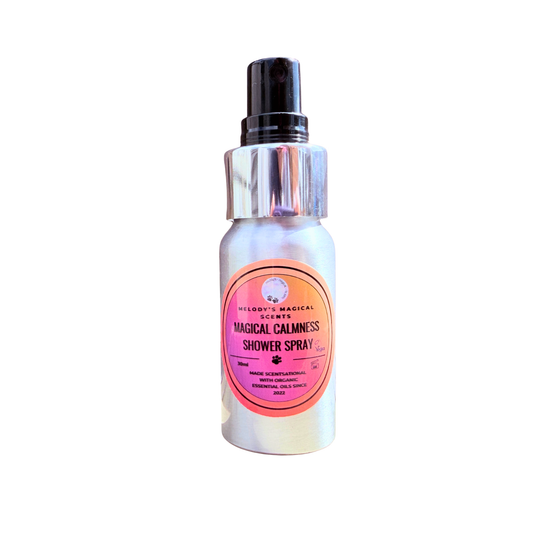Magical Calmness shower spray 30ml on clear background
Magical Calmness aromatherapy shower spray 30ml by Melody's Magical Scents
Image 4: Magical Calmness shower spray 30ml — calming aromatherapy mist
Image 5: Magical Calmness shower spray 30ml bottle by Melody's Magical Scents