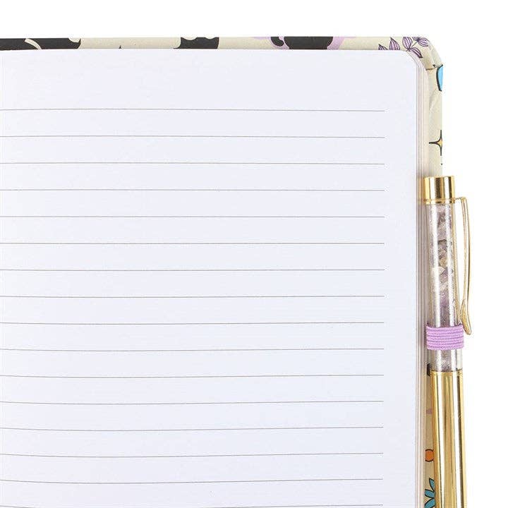 Cute and Creepy Black Cat Print A5 Notebook with Amethyst Pen