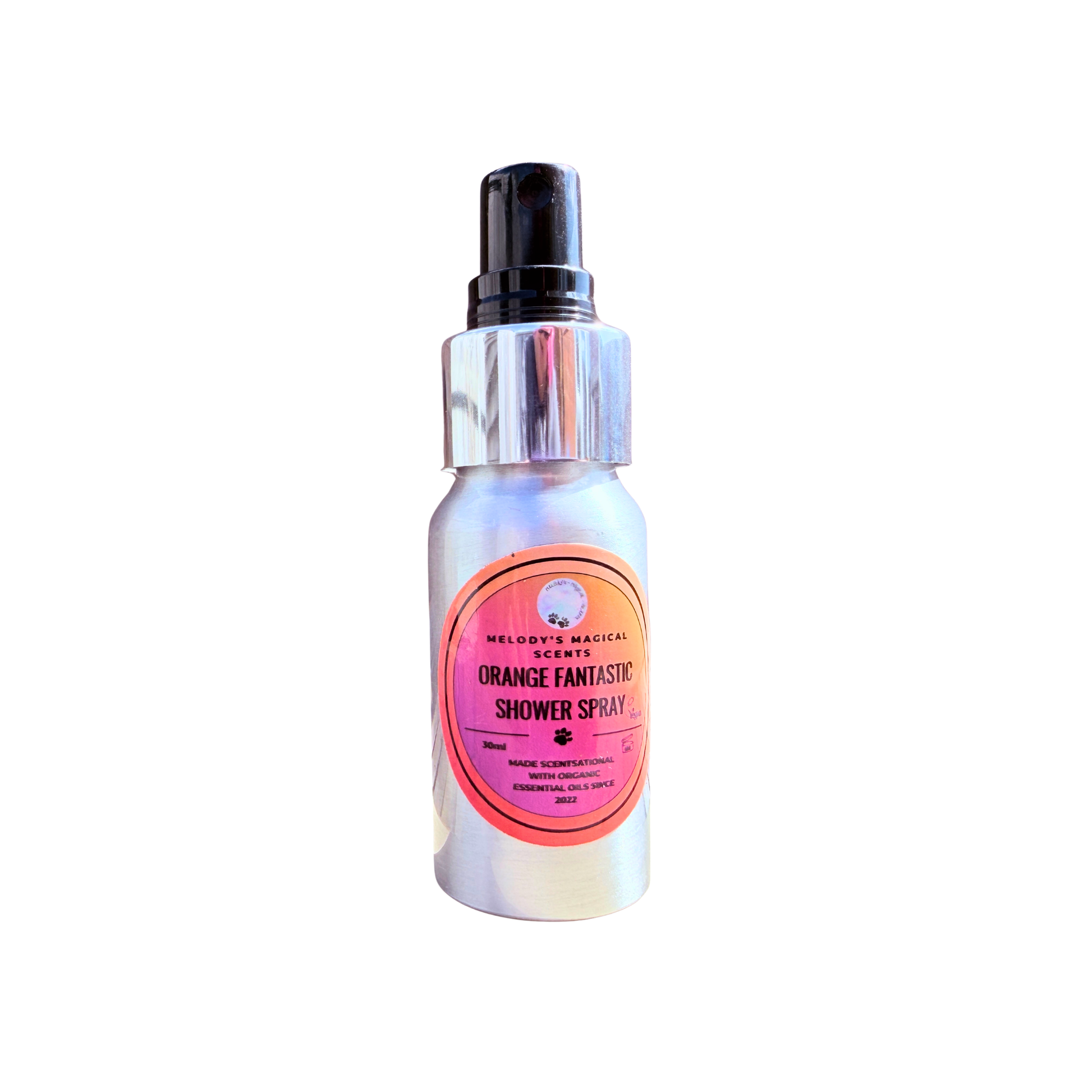 Orange Fantastic shower spray 30ml on clear background