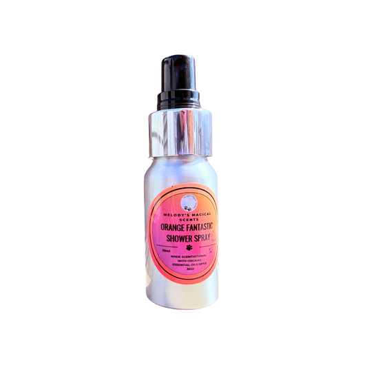 Orange Fantastic shower spray 30ml on clear background